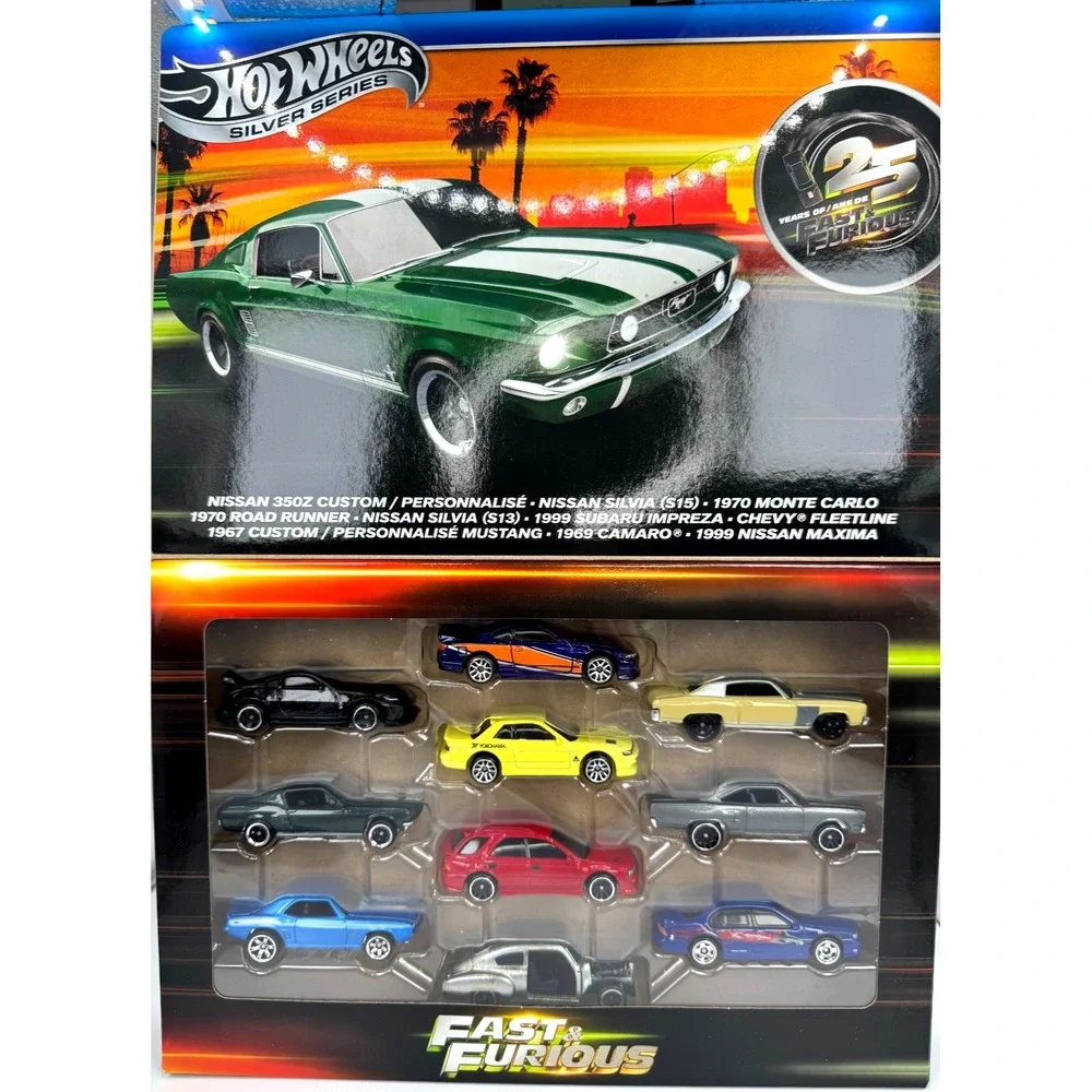 Hot Wheels Silver Series 25 Years of Fast & Furious 10-Pack 1:64 Diecast Car Set